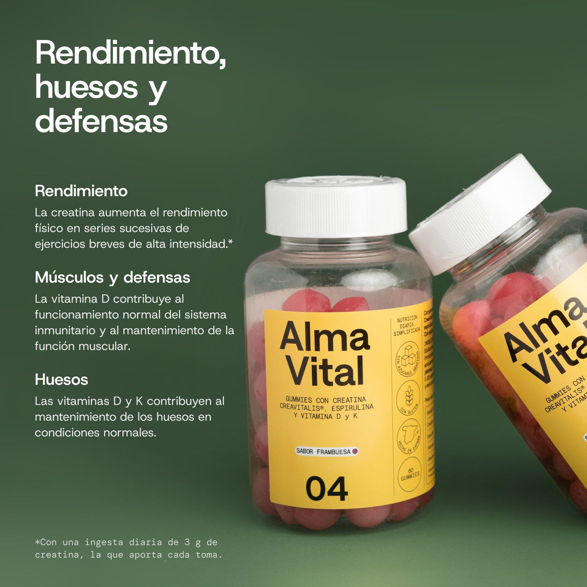 Beneficios de Alma Vital Gummies: rendimiento, músculos, defensas y huesos