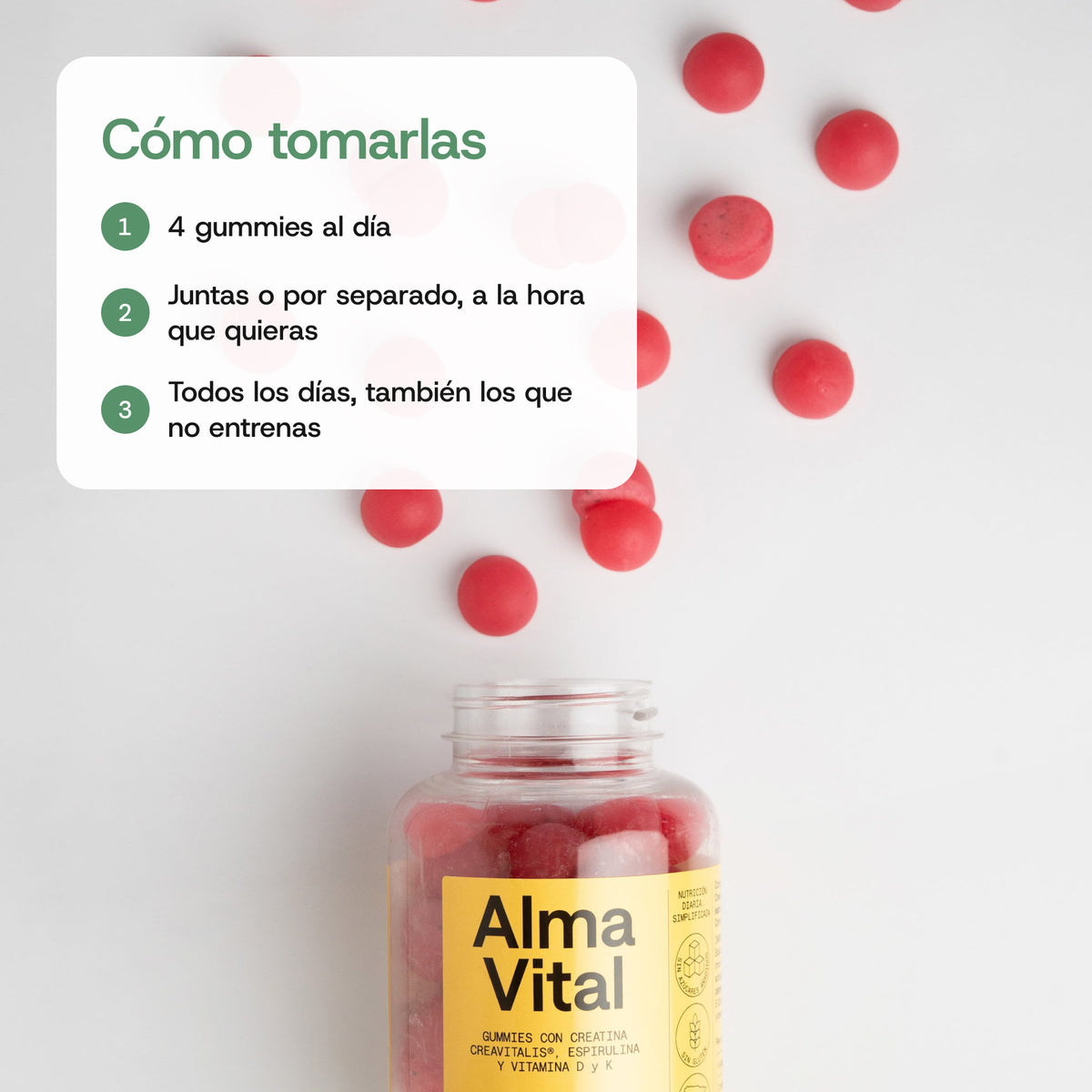 Cómo tomar Alma Vital Gummies: 4 al día